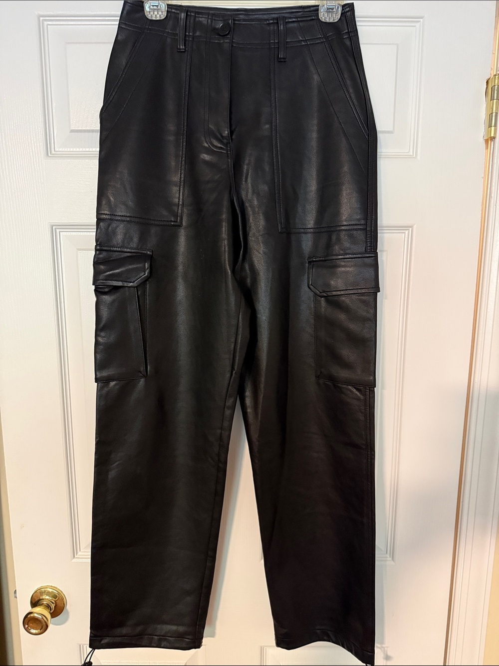 Olivaceous Black Faux Leather Cargo Pants